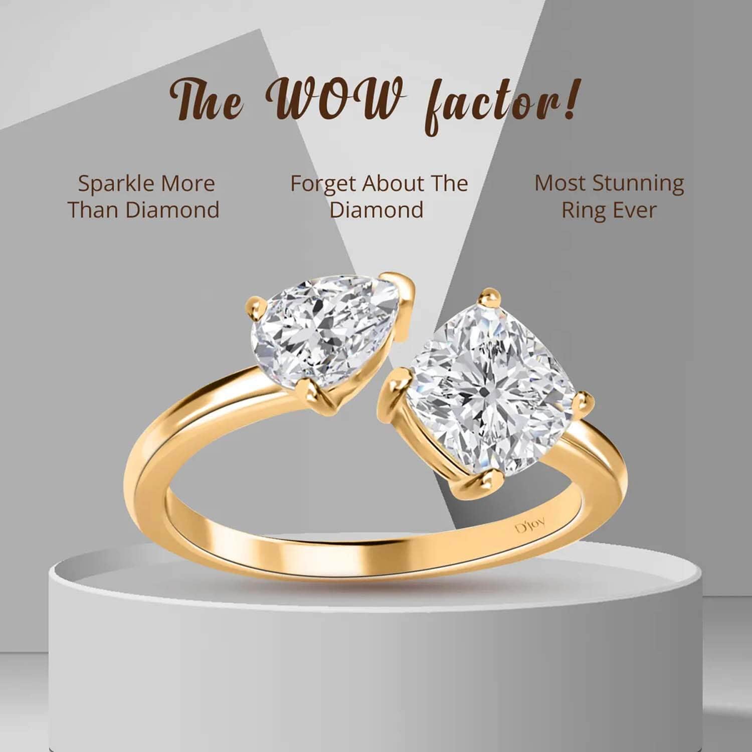 Moissanite Bypass Ring in Vermeil Yellow Gold Over Sterling Silver, Open  Band Ring, Moissanite Ring, Two Stone Ring 2.35 ctw (Size 9)