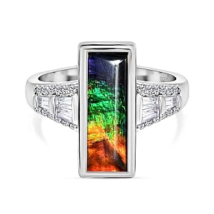 Ammolite and Multi Gemstone 2.82 ctw Ring in Platinum Over Sterling Silver (Size 10)