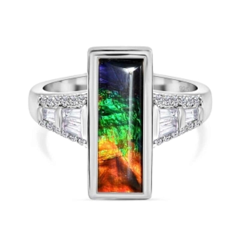 Ammolite and Multi Gemstone 2.82 ctw Ring in Platinum Over Sterling Silver (Size 10)