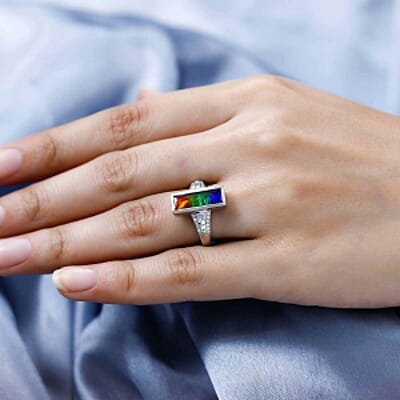 Ammolite and Multi Gemstone 2.82 ctw Ring in Platinum Over Sterling Silver (Size 10)