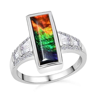 Ammolite and Multi Gemstone 2.82 ctw Ring in Platinum Over Sterling Silver (Size 10)