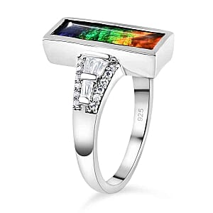 Ammolite and Multi Gemstone 2.82 ctw Ring in Platinum Over Sterling Silver (Size 10)