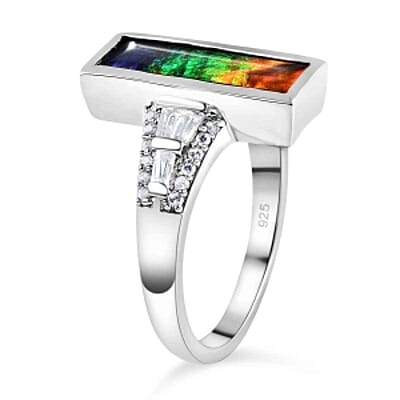 Ammolite and Multi Gemstone 2.82 ctw Ring in Platinum Over Sterling Silver (Size 10)