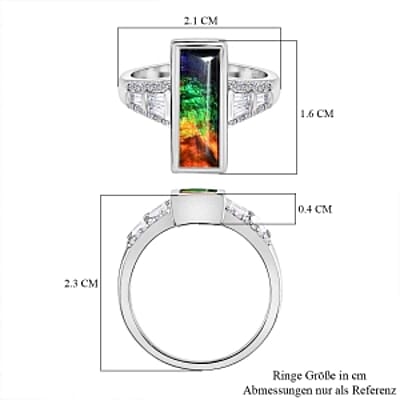 Ammolite and Multi Gemstone 2.82 ctw Ring in Platinum Over Sterling Silver (Size 10)