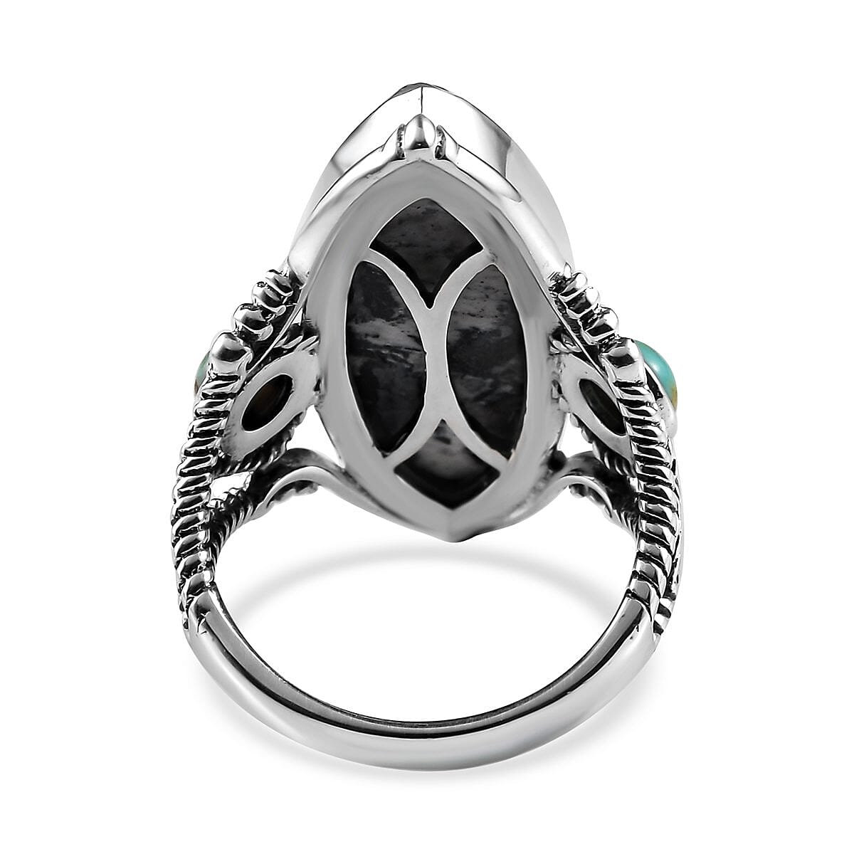 White Buffalo and Royston Turquoise Elongated Ring in Sterling Silver (Size 10.0) 10.75 ctw image number 4