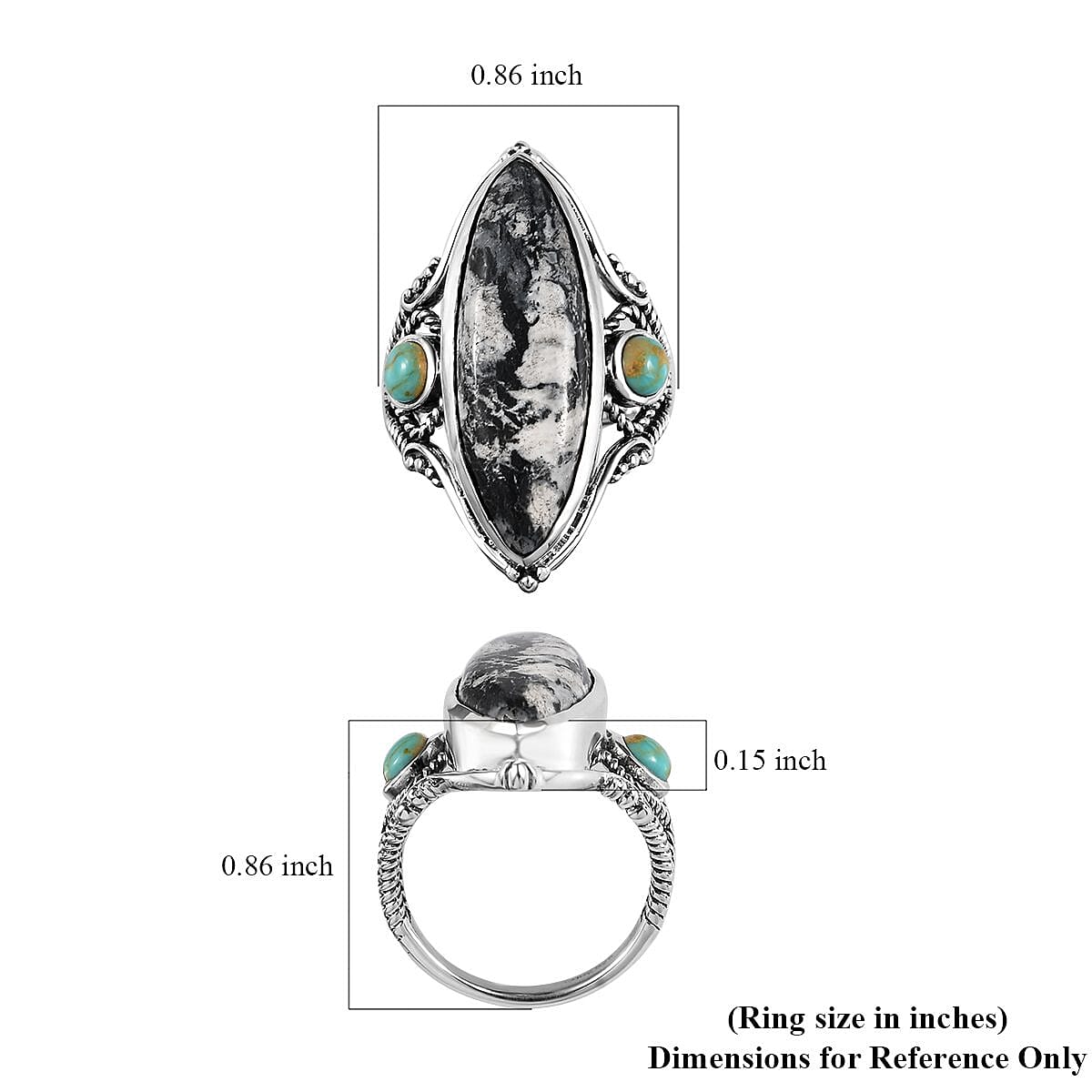 White Buffalo and Royston Turquoise Elongated Ring in Sterling Silver (Size 10.0) 10.75 ctw image number 5