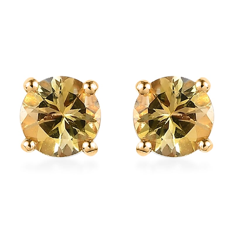 Golden Tanzanite Solitaire Stud Earrings in Vermeil Yellow Gold Over Sterling Silver 1.00 ctw