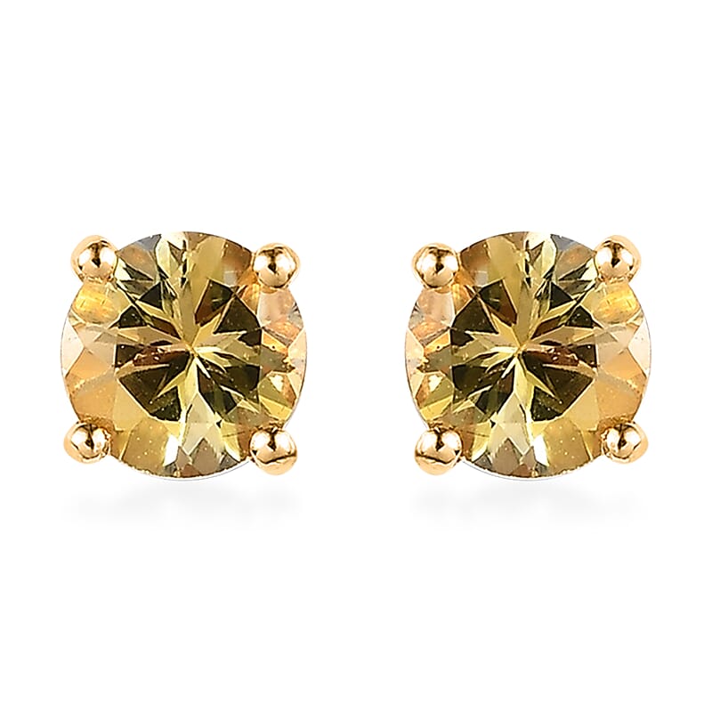 Golden Tanzanite Solitaire Stud Earrings in Vermeil Yellow Gold Over Sterling Silver 1.00 ctw