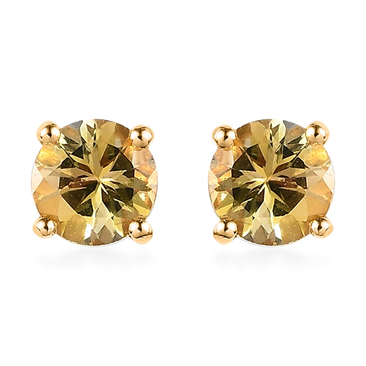 Golden Tanzanite Solitaire Stud Earrings in Vermeil Yellow Gold Over Sterling Silver 1.00 ctw image number 0