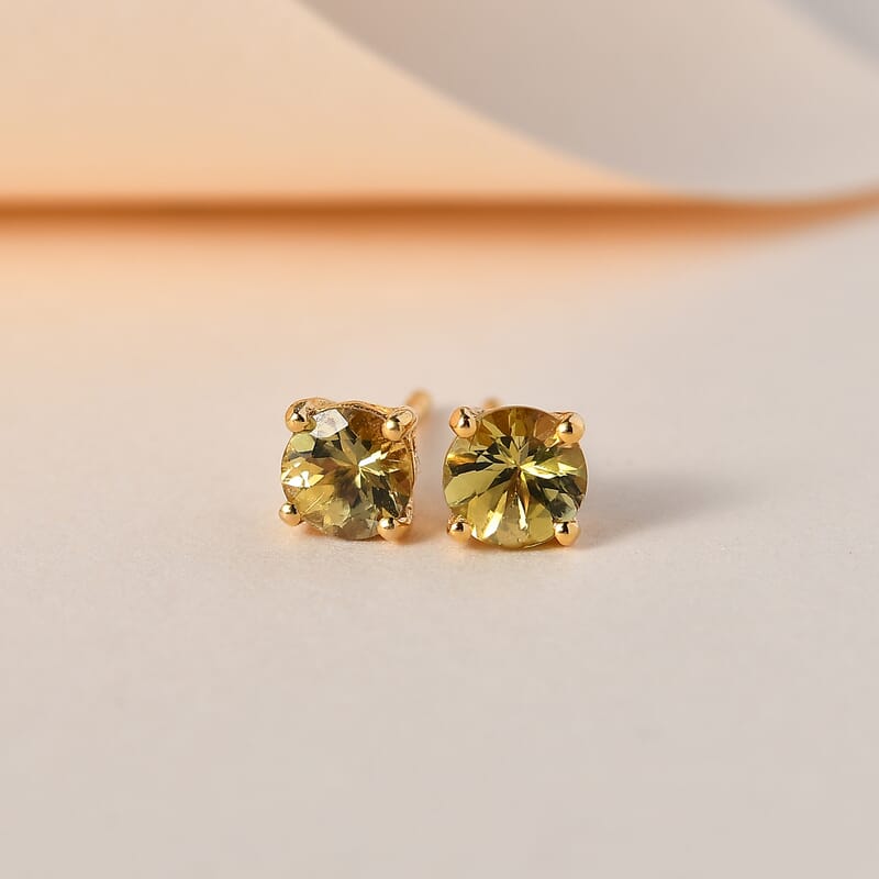Golden Tanzanite Solitaire Stud Earrings in Vermeil Yellow Gold Over Sterling Silver 1.00 ctw
