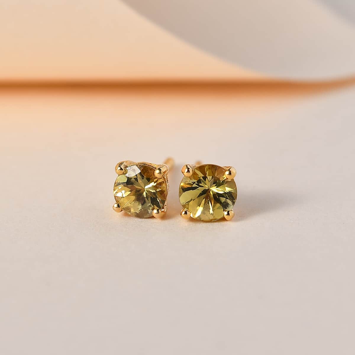 Golden Tanzanite Solitaire Stud Earrings in Vermeil Yellow Gold Over Sterling Silver 1.00 ctw image number 1