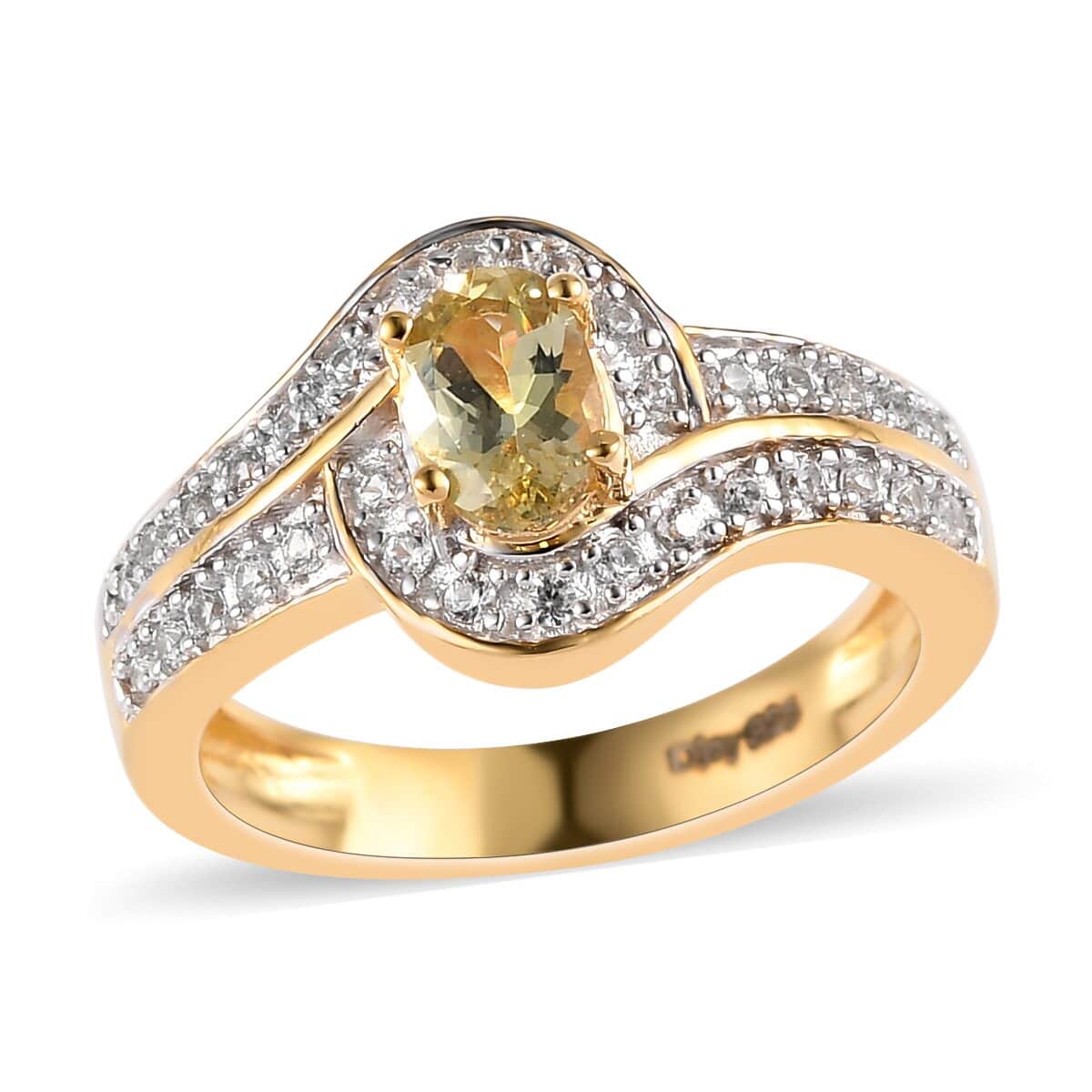 Natural Golden Tanzanite and Natural White Zircon Ring in Vermeil Yellow Gold Over Sterling Silver 0.75 ctw image number 0