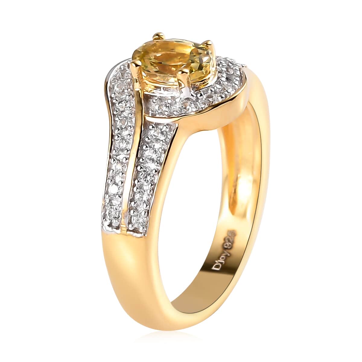 Natural Golden Tanzanite and Natural White Zircon Ring in Vermeil Yellow Gold Over Sterling Silver 0.75 ctw image number 3