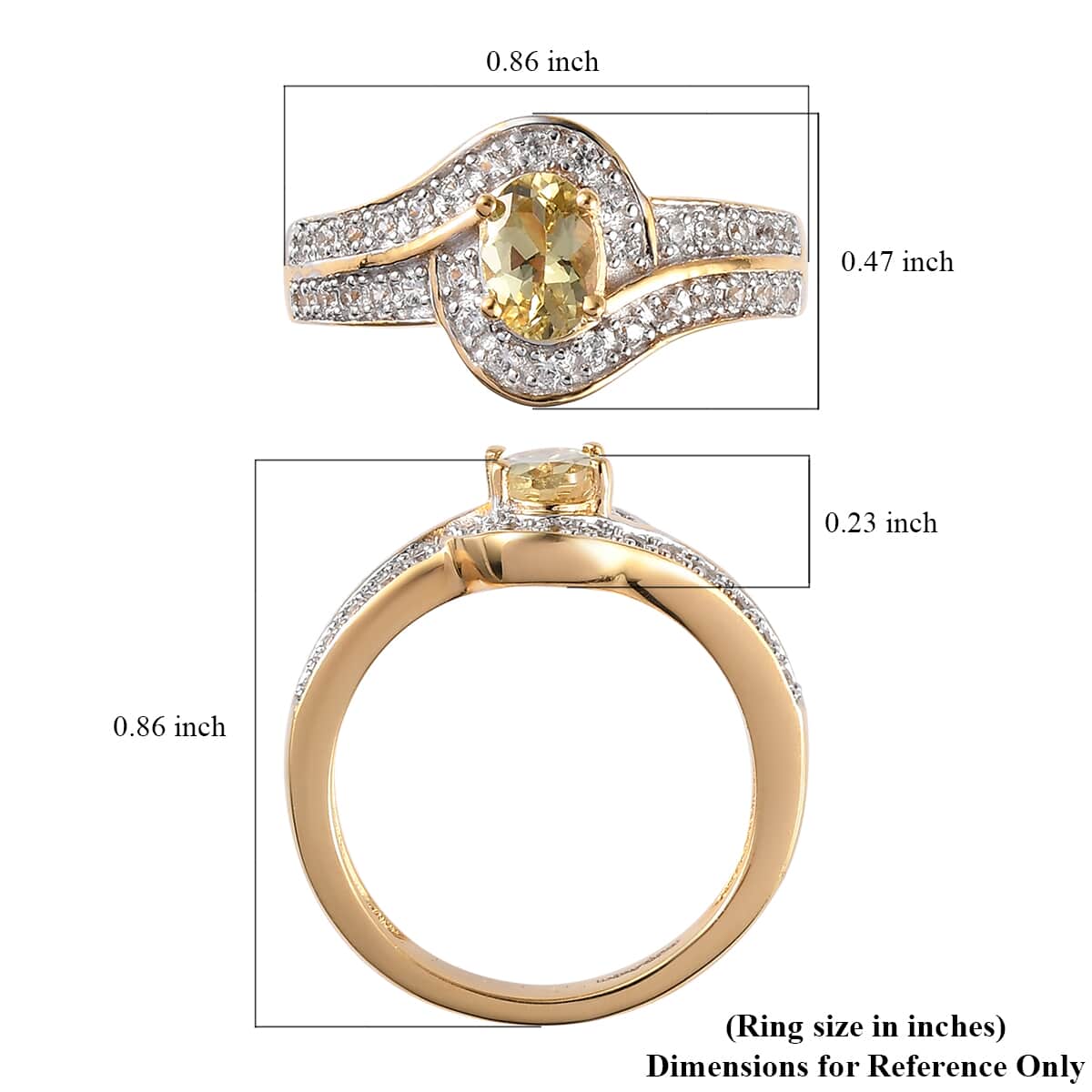 Natural Golden Tanzanite and Natural White Zircon Ring in Vermeil Yellow Gold Over Sterling Silver 0.75 ctw image number 5