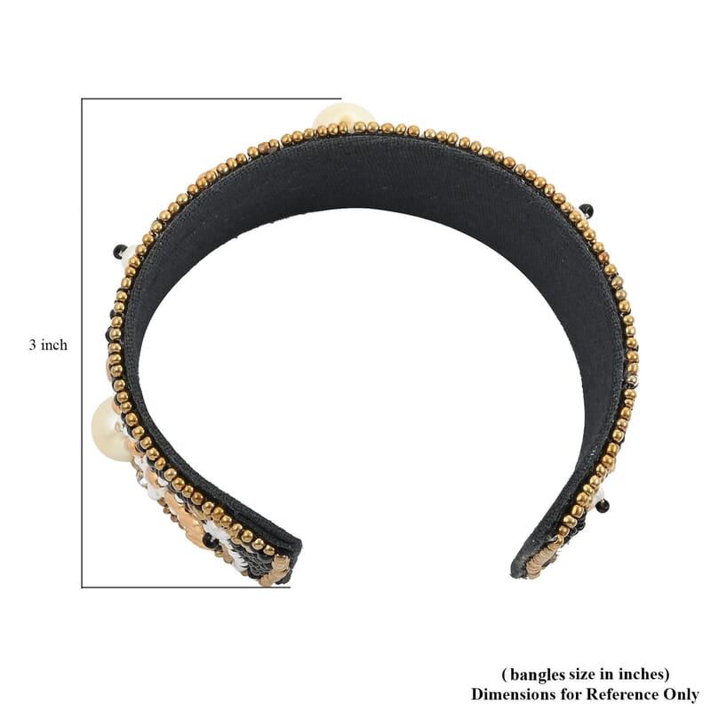 Multi Color Glass Seed Beaded Cuff Bracelet (7.0 In) and Dangle Earrings in Goldtone