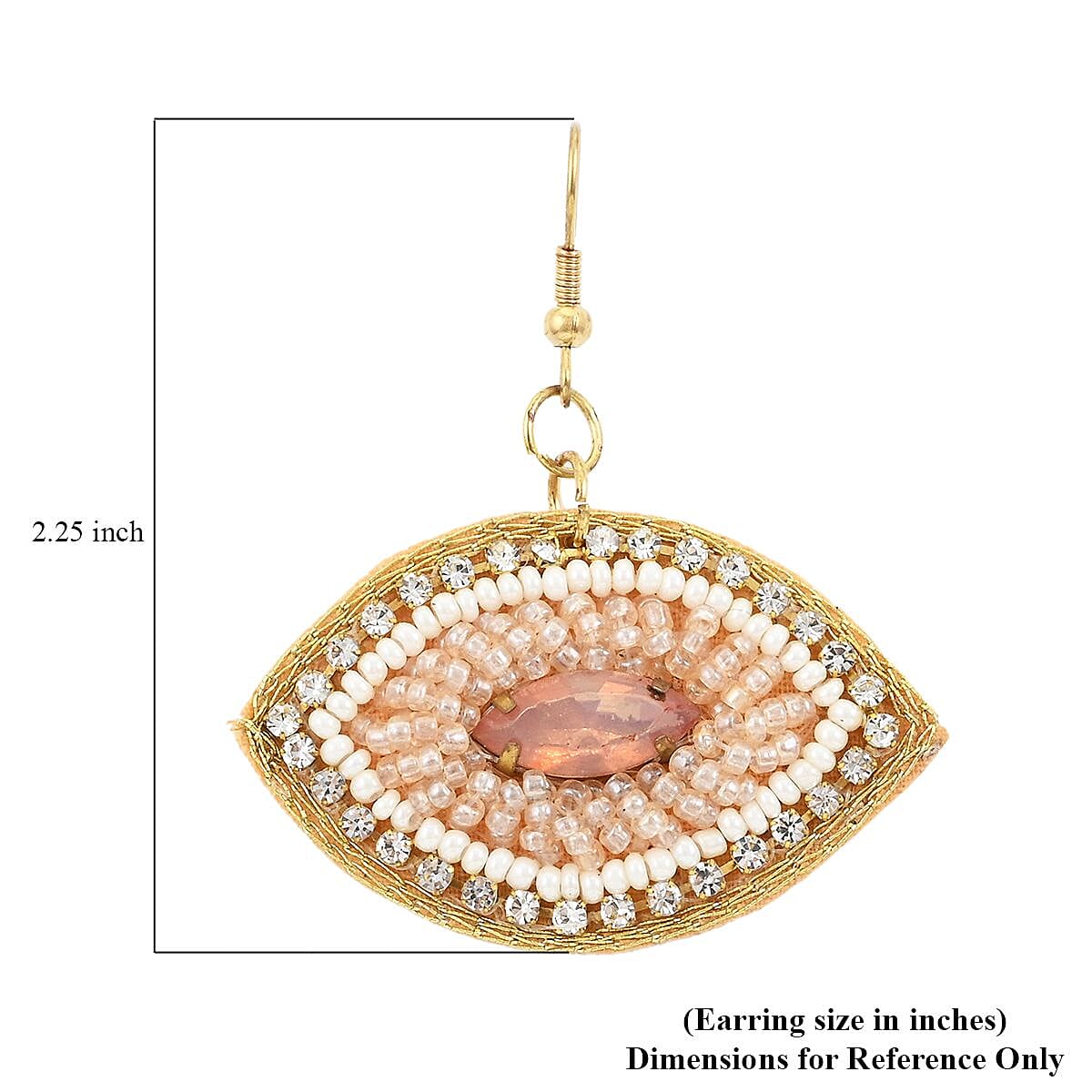 Multi Color Glass Seed Beaded Cuff Bracelet (7.0 In) and Dangle Earrings in Goldtone image number 5