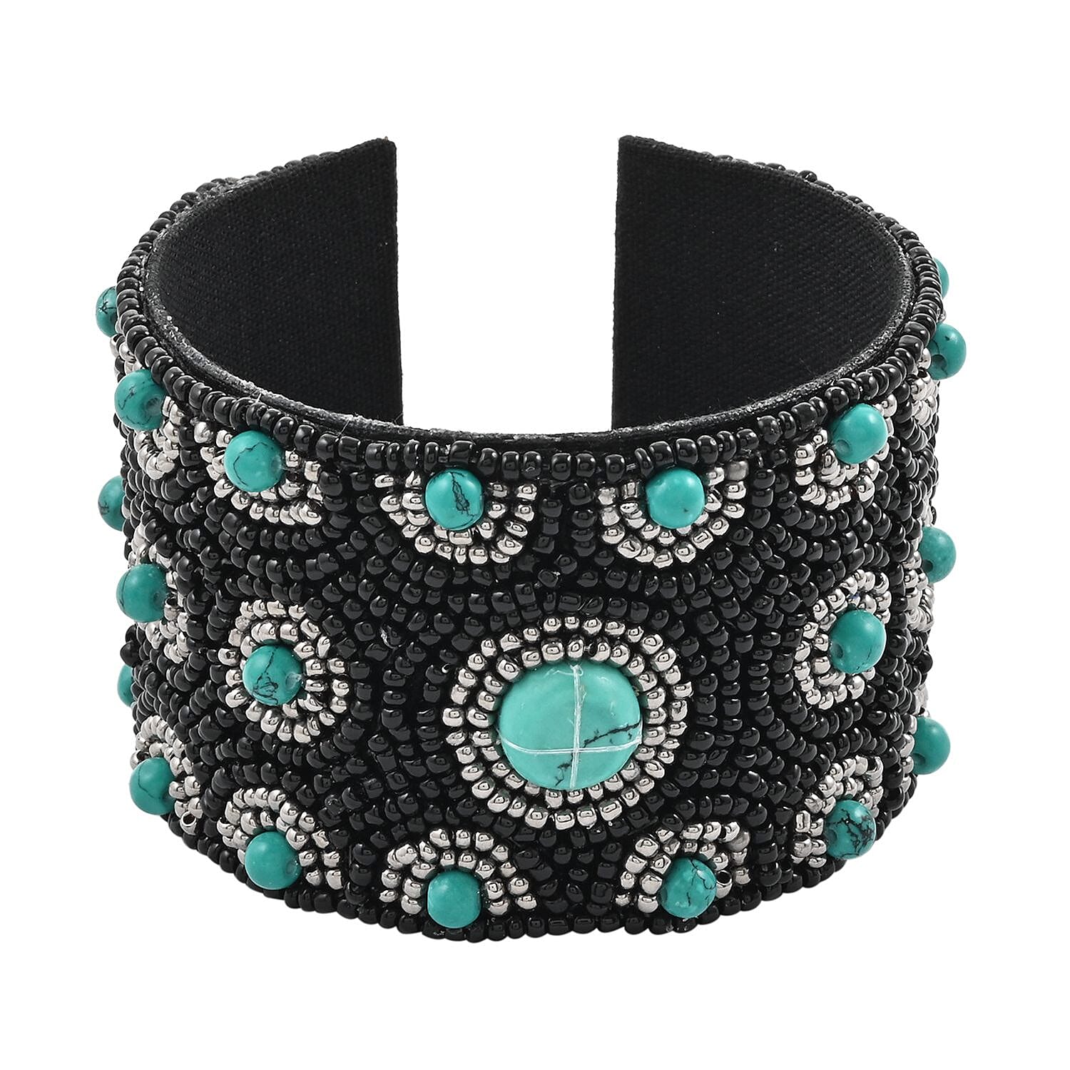Turquoise Color Glass Seed Beaded Cuff Bracelet