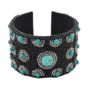 Turquoise Color Glass Seed Beaded Cuff Bracelet