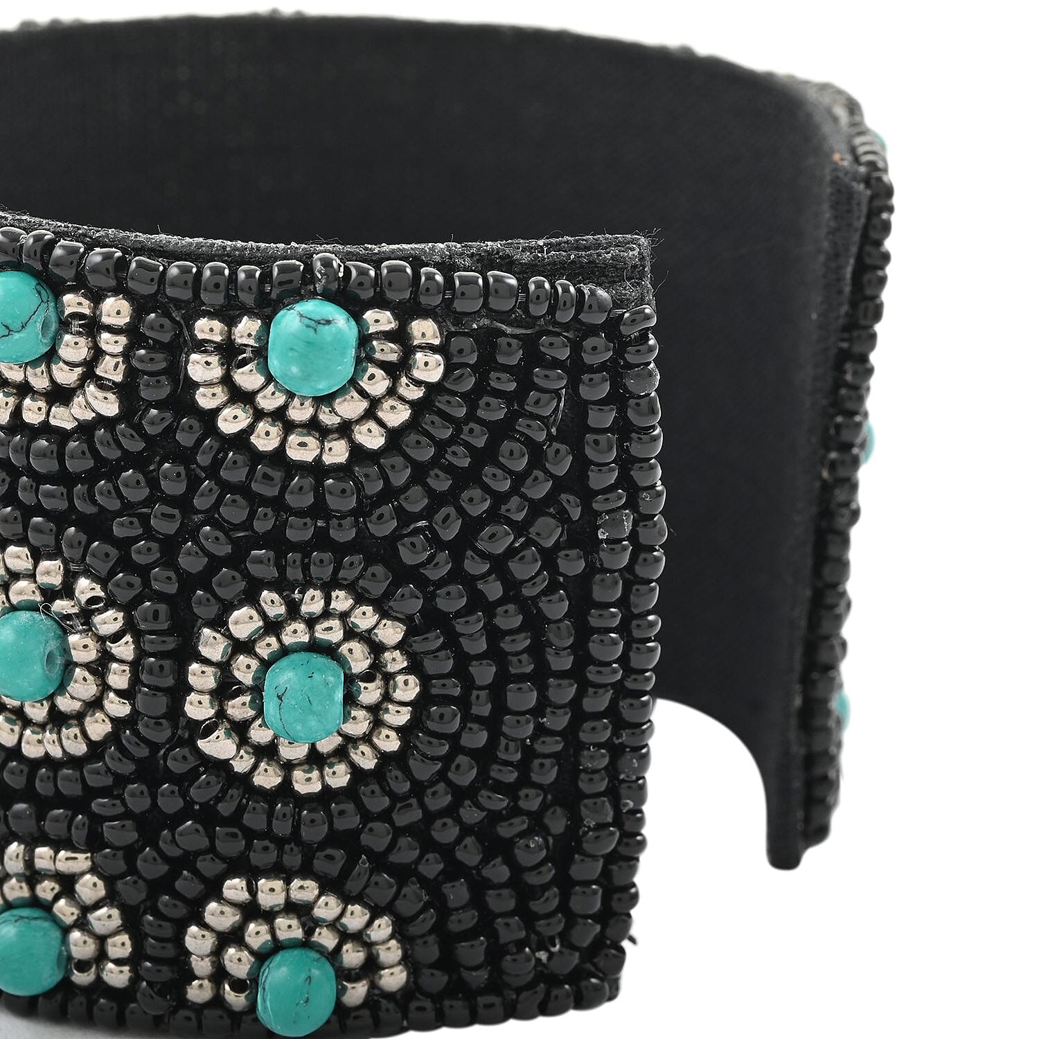 Turquoise Color Glass Seed Beaded Cuff Bracelet