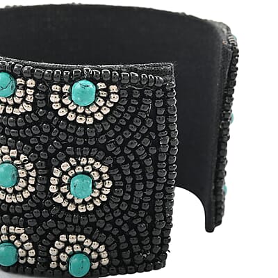 Turquoise Color Glass Seed Beaded Cuff Bracelet