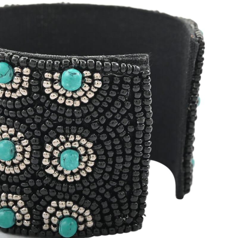 Turquoise Color Glass Seed Beaded Cuff Bracelet