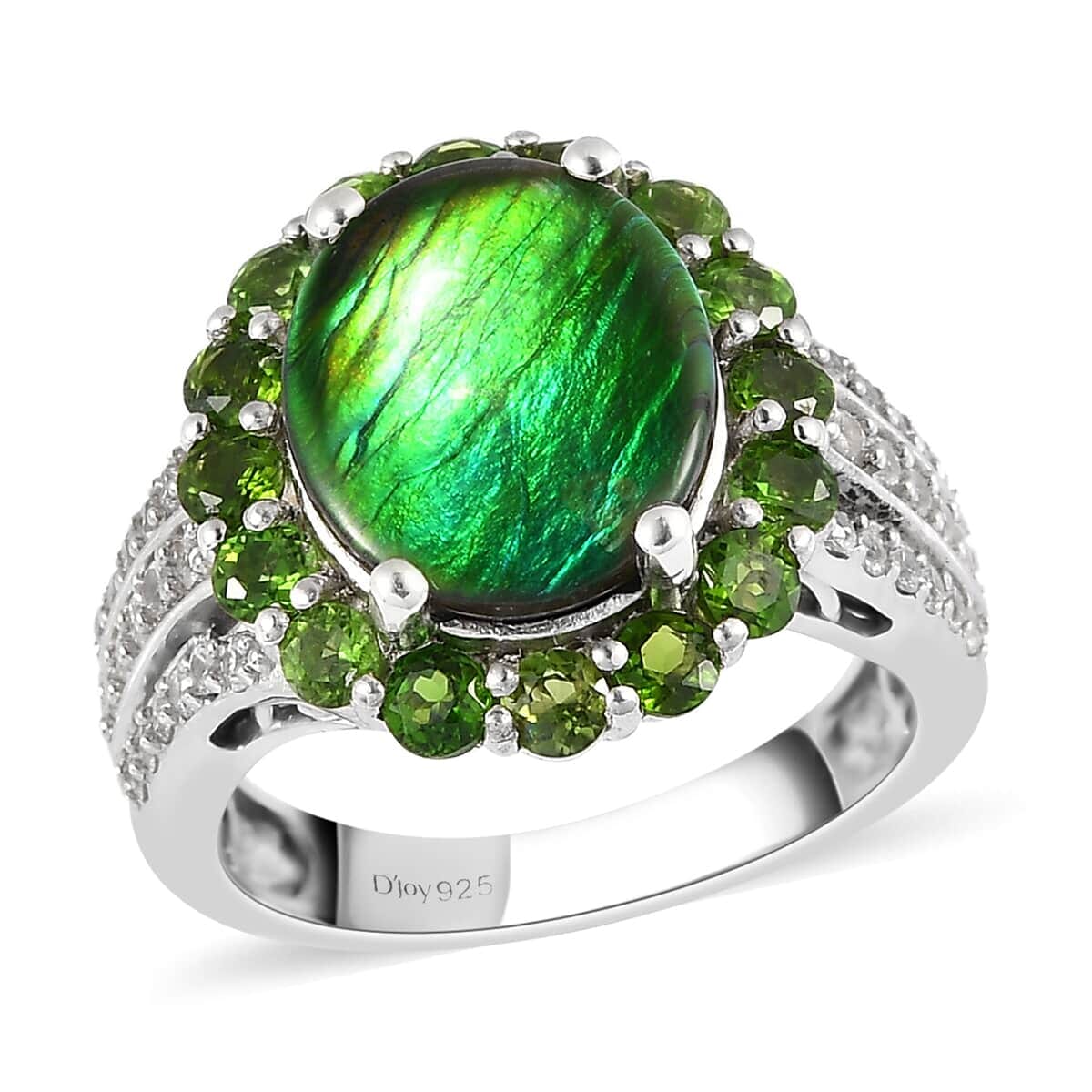 Premium Canadian Ammolite and Multi Gemstone Halo Ring in Platinum Over Sterling Silver 5.15 ctw image number 0