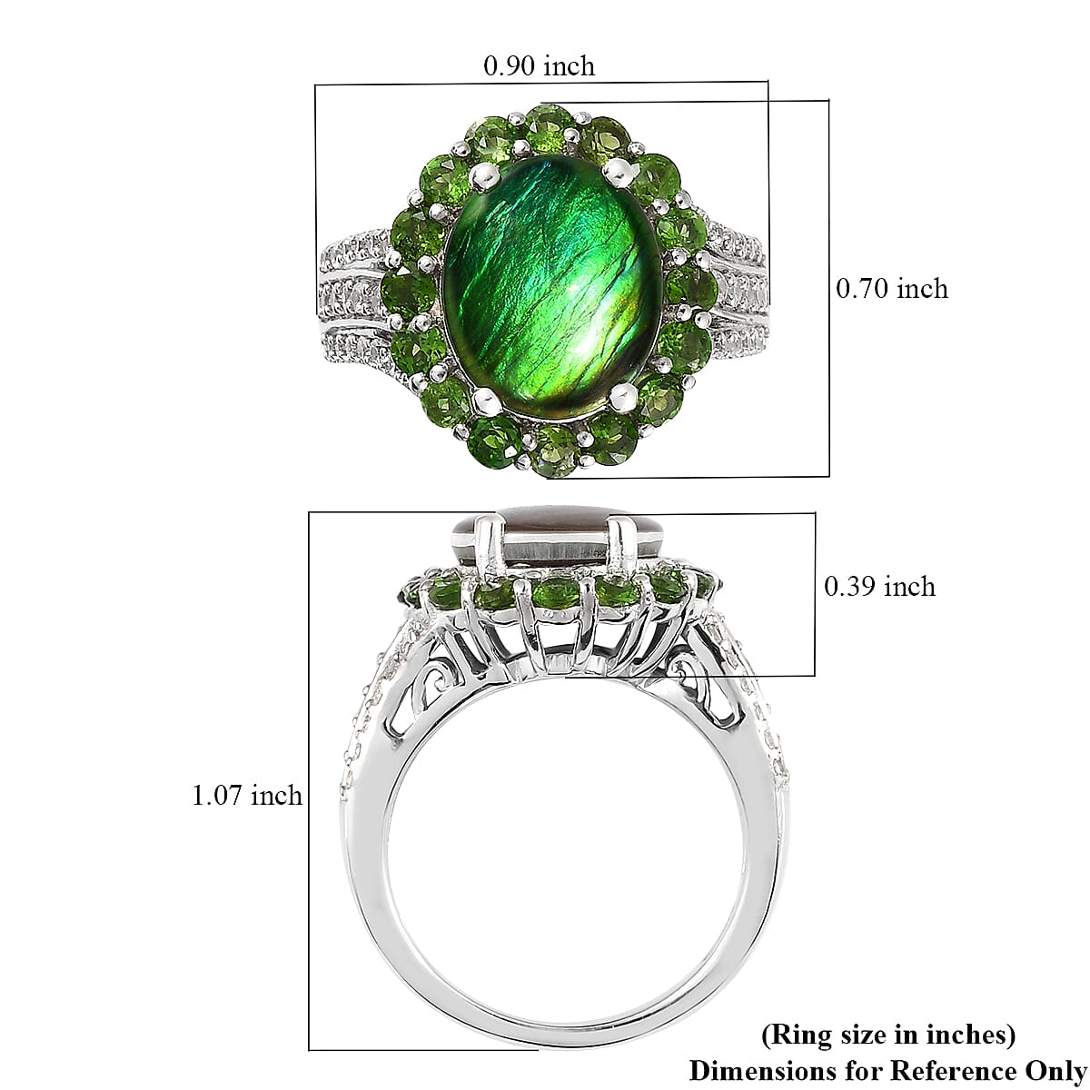 Premium Canadian Ammolite and Multi Gemstone Halo Ring in Platinum Over Sterling Silver (Size 8.0) 5.15 ctw image number 5