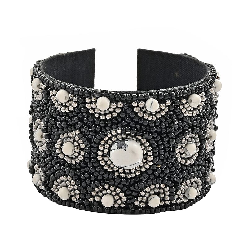 Cream Color Glass Seed Beaded Cuff Bracelet