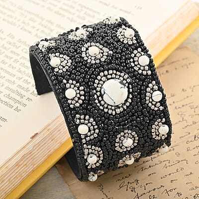 Cream Color Glass Seed Beaded Cuff Bracelet