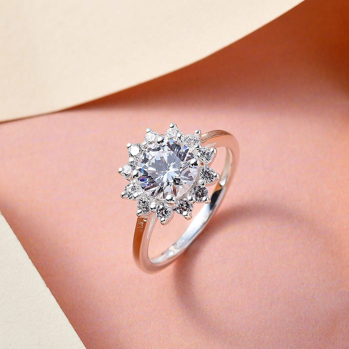 Made with Finest CZ Sunburst Ring in Sterling Silver (Size 5.0) 3.00 ctw image number 1