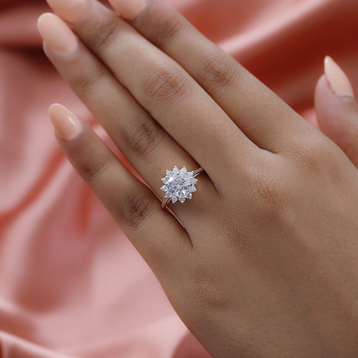 Made with Finest CZ Sunburst Ring in Sterling Silver (Size 5.0) 3.00 ctw image number 2