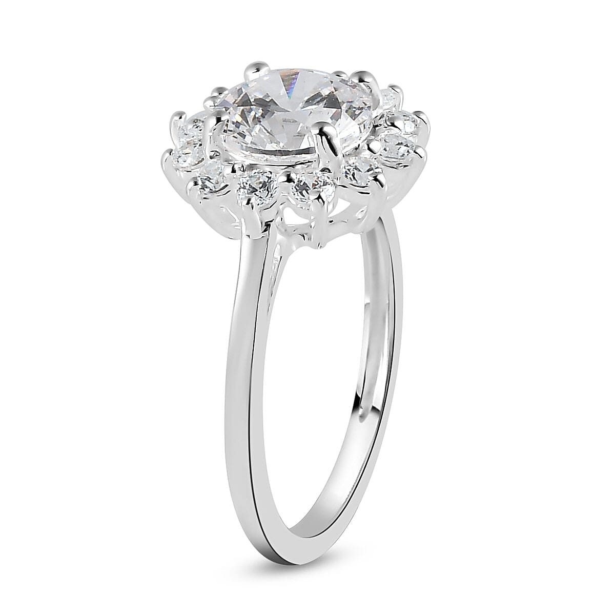 Made with Finest CZ Sunburst Ring in Sterling Silver (Size 5.0) 3.00 ctw image number 3