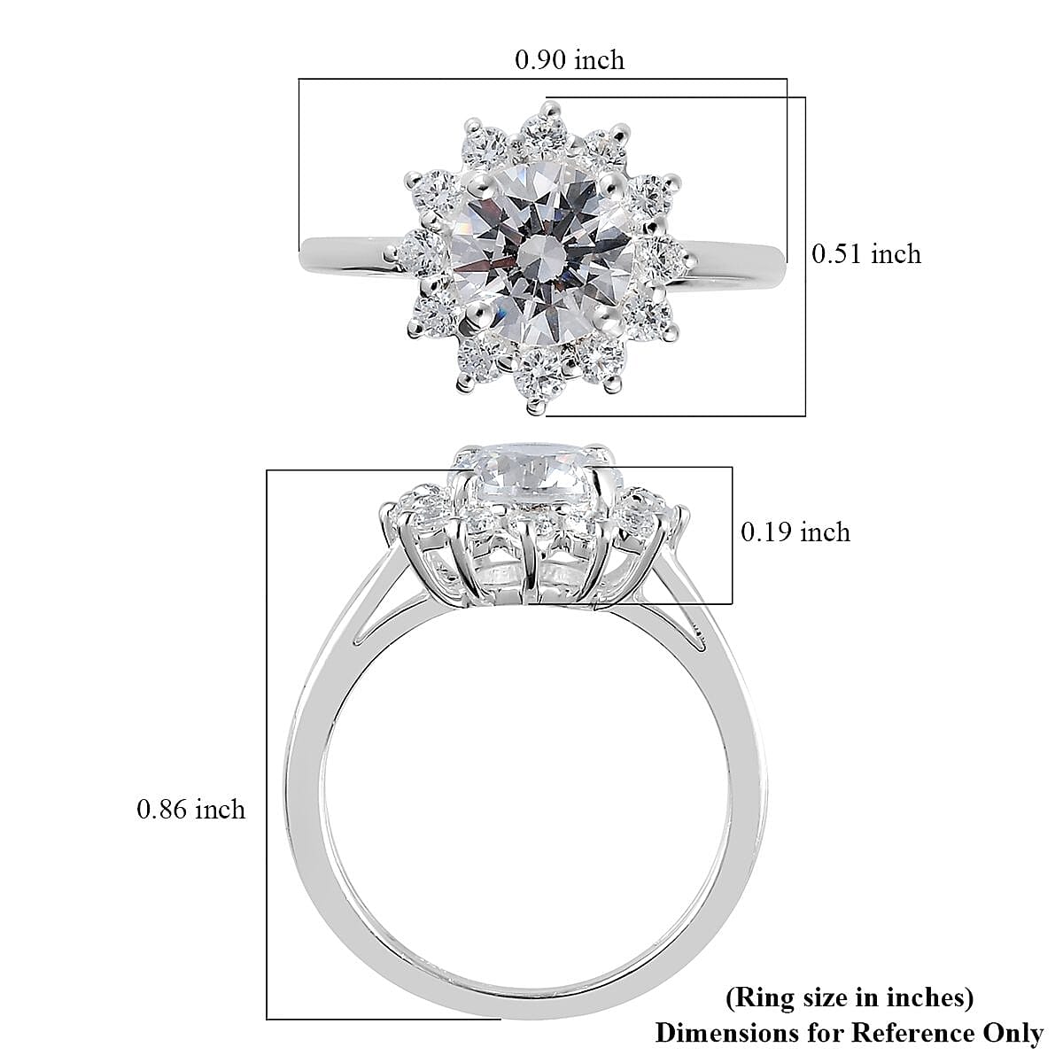 Made with Finest CZ Sunburst Ring in Sterling Silver (Size 7.0) 3.00 ctw image number 5