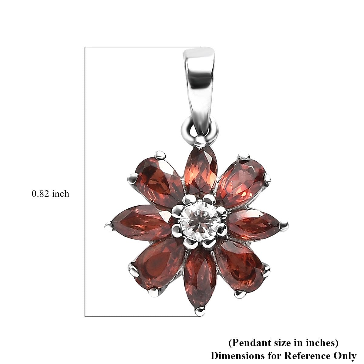 Mozambique Garnet and White Zircon Flower Pendant in Stainless Steel 2.00 ctw