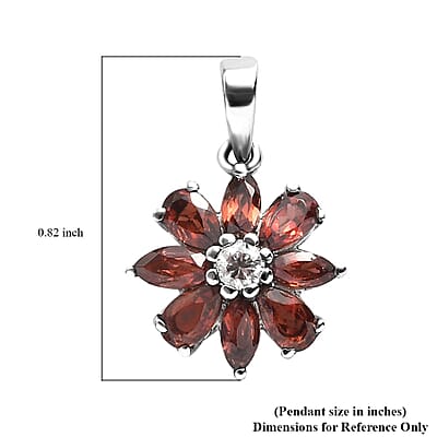Mozambique Garnet and White Zircon Flower Pendant in Stainless Steel 2.00 ctw