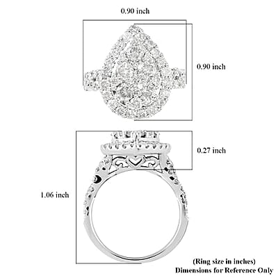 14K White Gold Diamond Cocktail Ring (Size 10.0) 7.4 Grams 2.25 ctw