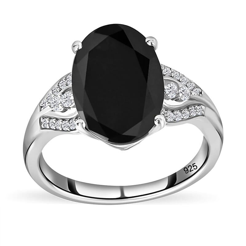 Elite Shungite and White Zircon 3.90 ctw Ring in Platinum Over Sterling Silver (Size 10.0)