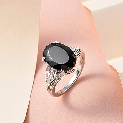 Elite Shungite and White Zircon 3.90 ctw Ring in Platinum Over Sterling Silver (Size 10.0)