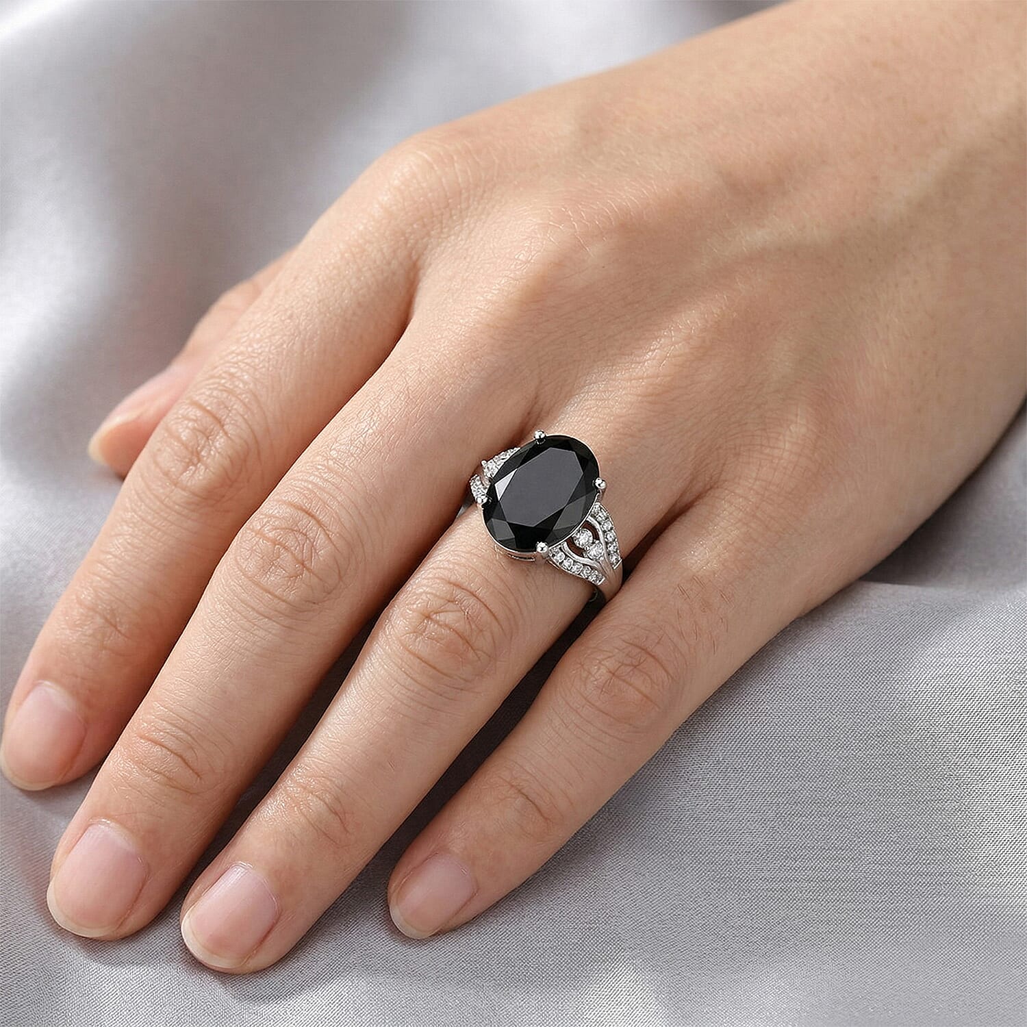 Elite Shungite and White Zircon 3.90 ctw Ring in Platinum Over Sterling Silver (Size 10.0)