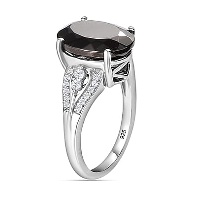 Elite Shungite and White Zircon 3.90 ctw Ring in Platinum Over Sterling Silver (Size 10.0)