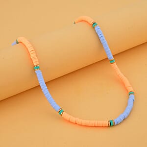 Simulated Orange and Blue Resin Beaded Necklace 20 Inches in Goldtone