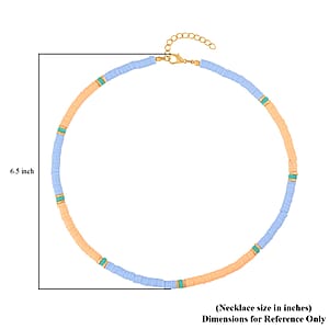 Simulated Orange and Blue Resin Beaded Necklace 20 Inches in Goldtone