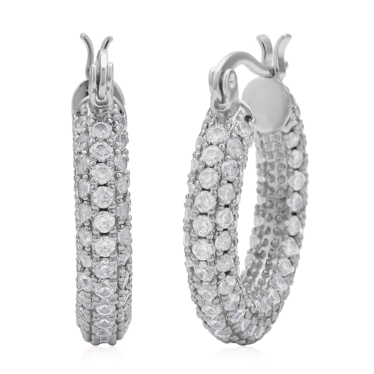 Simulated Diamond Hoop Earrings in Silvertone 3.00 ctw image number 0