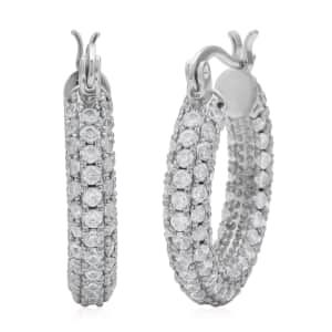 Simulated Diamond Hoop Earrings in Silvertone 3.00 ctw