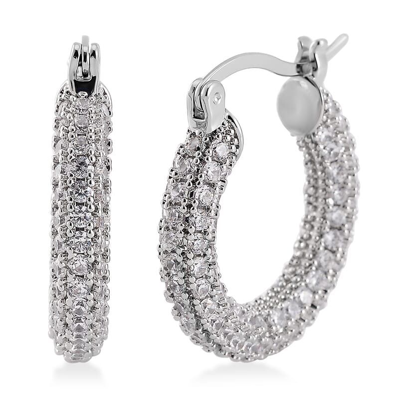 Simulated Diamond 3.00 ctw Hoop Earrings in Silvertone