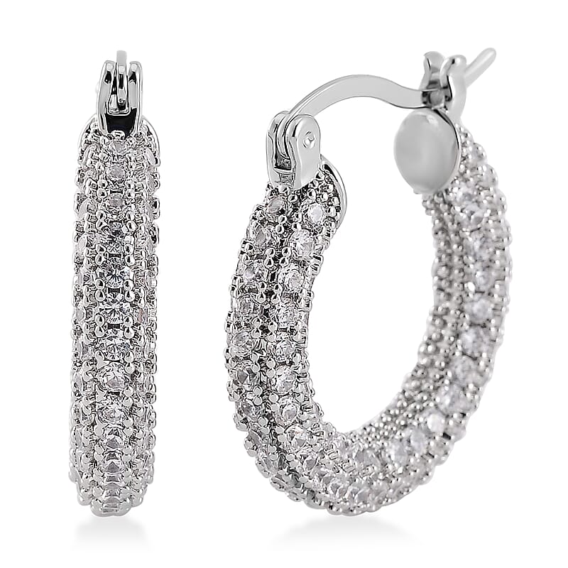 Simulated Diamond 3.00 ctw Hoop Earrings in Silvertone