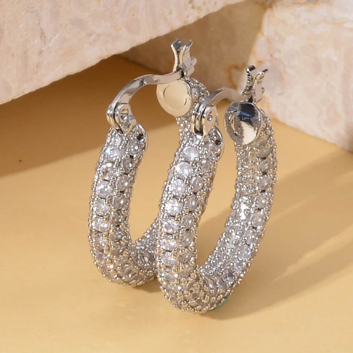 Simulated Diamond Hoop Earrings in Silvertone 3.00 ctw image number 1