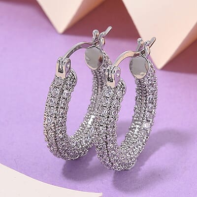 Simulated Diamond 3.00 ctw Hoop Earrings in Silvertone