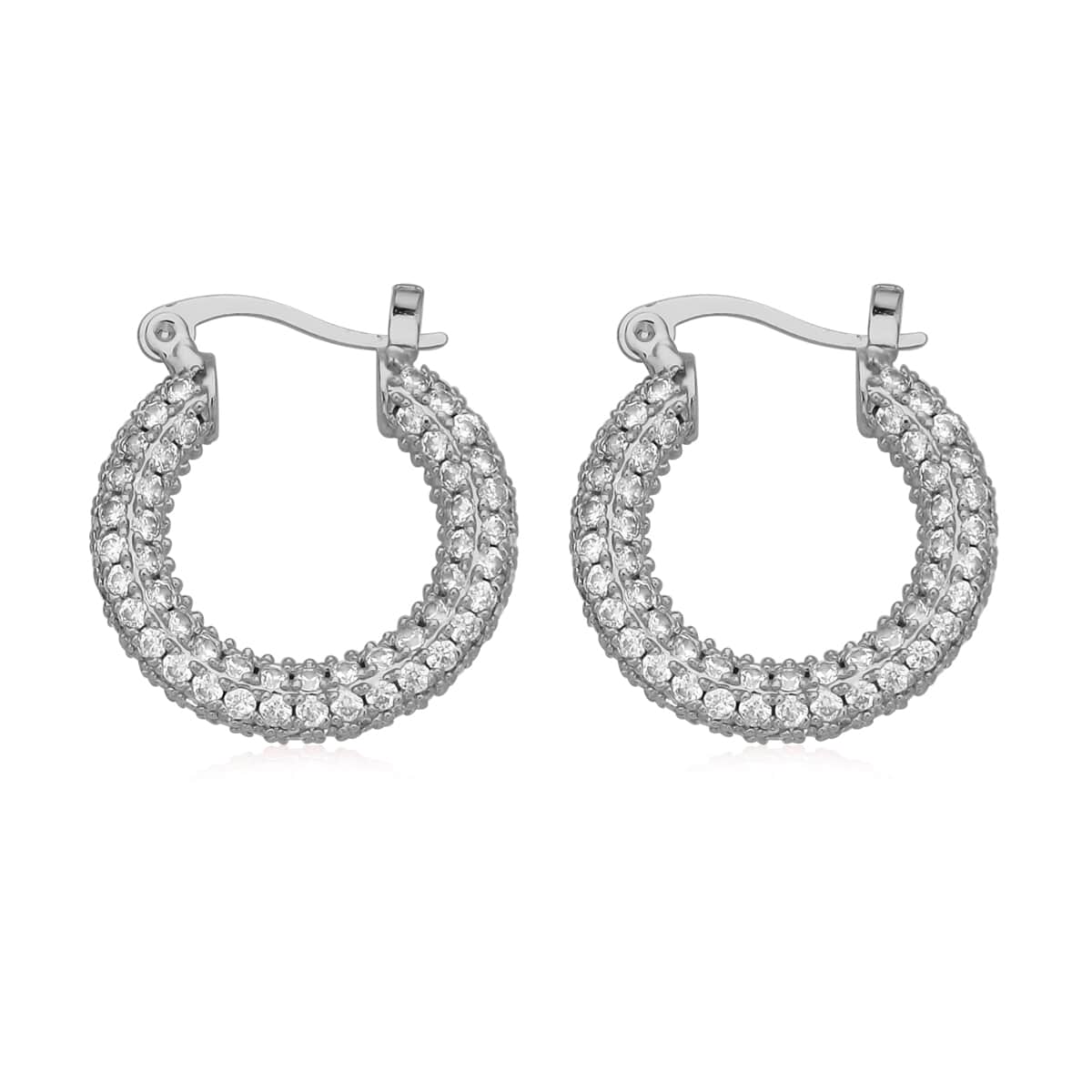 Simulated Diamond Hoop Earrings in Silvertone 3.00 ctw image number 3
