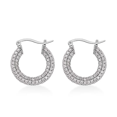 Simulated Diamond 3.00 ctw Hoop Earrings in Silvertone